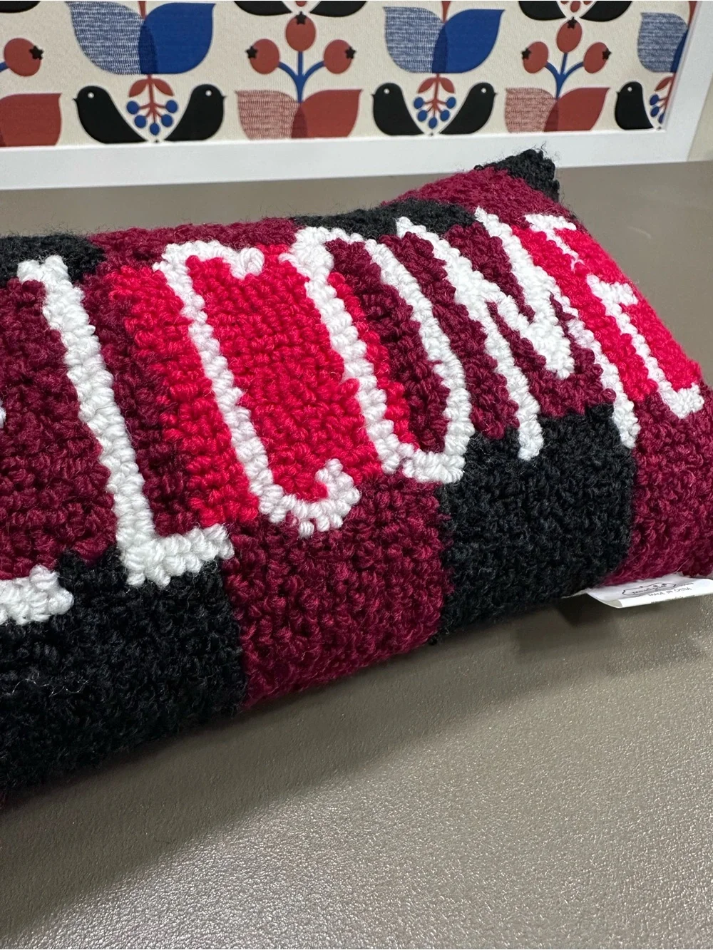 Welcome Holiday Throw Pillow - Red, Black & White Buffalo Check Mud Pie Small